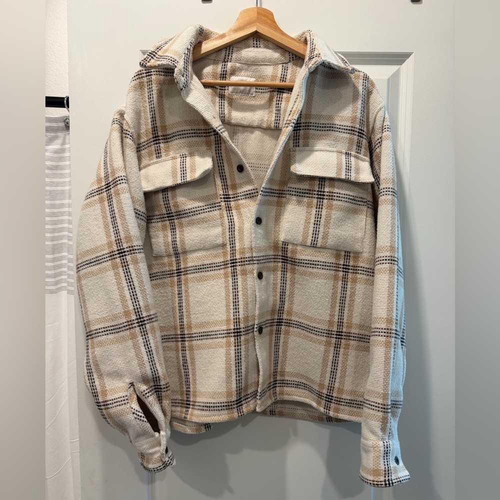 Pacsun Cream Plaid Shirt Jacket - Picture 1 of 9